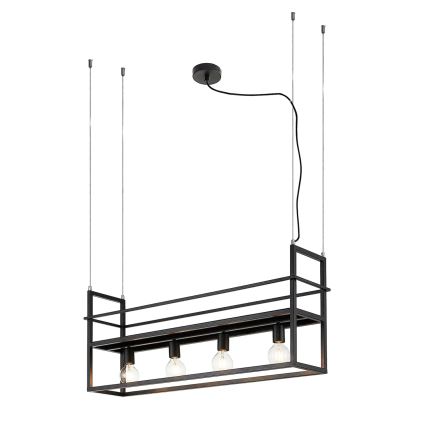 ONLI - Hanglamp aan een koord met plank JEFFER 4xE27/22W/230V zwart