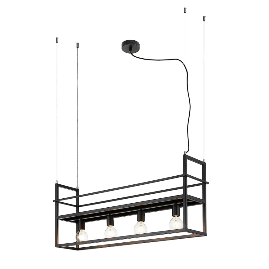 ONLI - Hanglamp aan een koord met plank JEFFER 4xE27/22W/230V zwart
