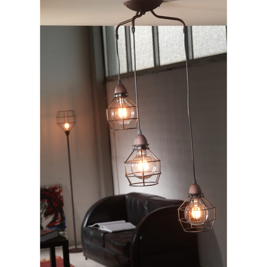 ONLI - Hanglamp aan een koord SPIN 3xE27/15W/230V zwart/bruin