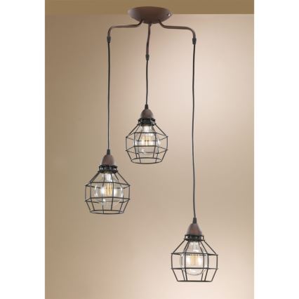 ONLI - Hanglamp aan een koord SPIN 3xE27/15W/230V zwart/bruin