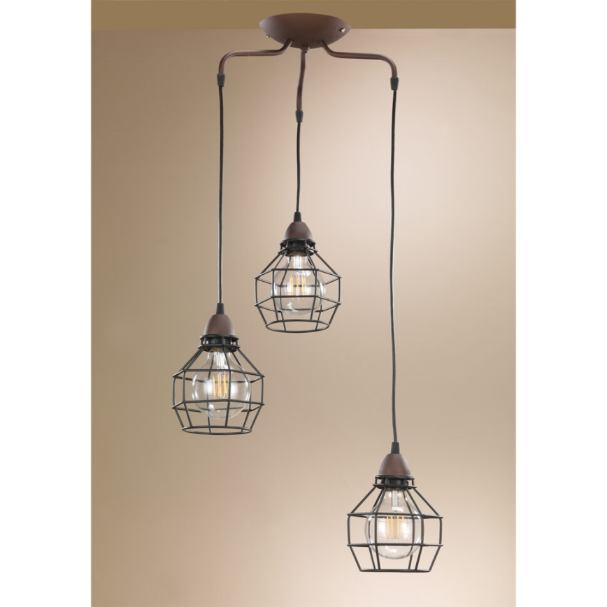 ONLI - Hanglamp aan een koord SPIN 3xE27/15W/230V zwart/bruin