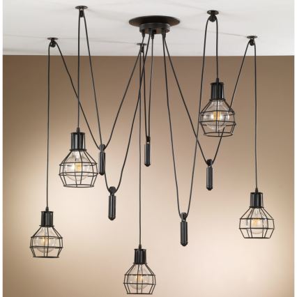 ONLI - Hanglamp aan een koord SPIN 5xE27/15W/230V spin zwart