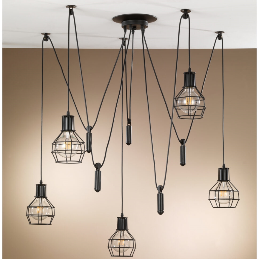 ONLI - Hanglamp aan een koord SPIN 5xE27/15W/230V spin zwart