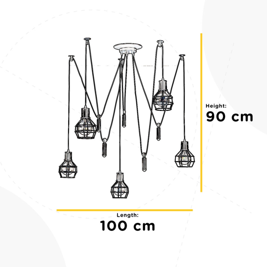 ONLI - Hanglamp aan een koord SPIN 5xE27/15W/230V spin zwart
