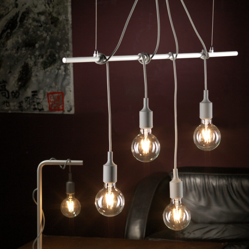 ONLI - Hanglamp aan een koord WIRE 4xE27/15W/230V grijs/wit