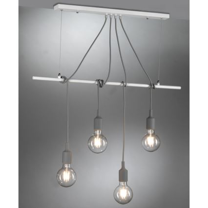 ONLI - Hanglamp aan een koord WIRE 4xE27/15W/230V grijs/wit