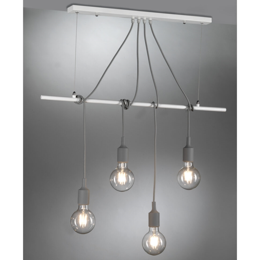 ONLI - Hanglamp aan een koord WIRE 4xE27/15W/230V grijs/wit