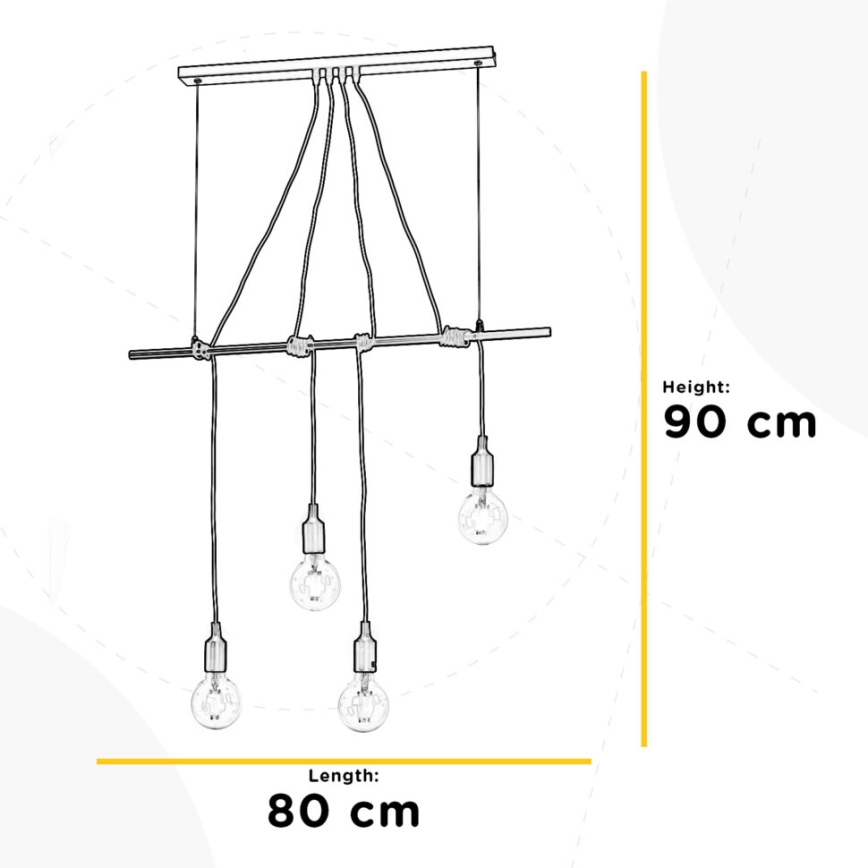 ONLI - Hanglamp aan een koord WIRE 4xE27/15W/230V grijs/wit