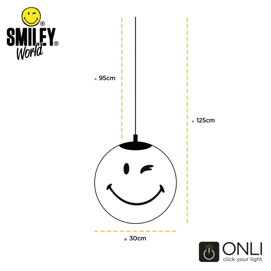 ONLI - Kinderhanglamp SMILEY aan snoer 1xE27/15W/230V geel