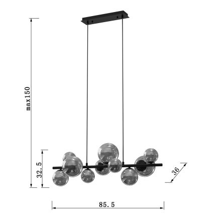 ONLI - Kroonluchter met kabelophanging PALOMA 10xG9/3W/230V zwart/gerookt glas