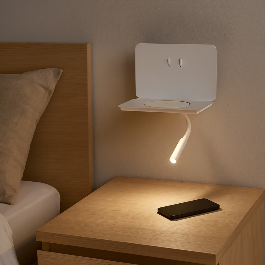 ONLI - LED flexibele lamp met plank WIK LED/6,5W/230V + LED/3W wit