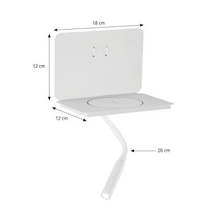 ONLI - LED flexibele lamp met plank WIK LED/6,5W/230V + LED/3W wit