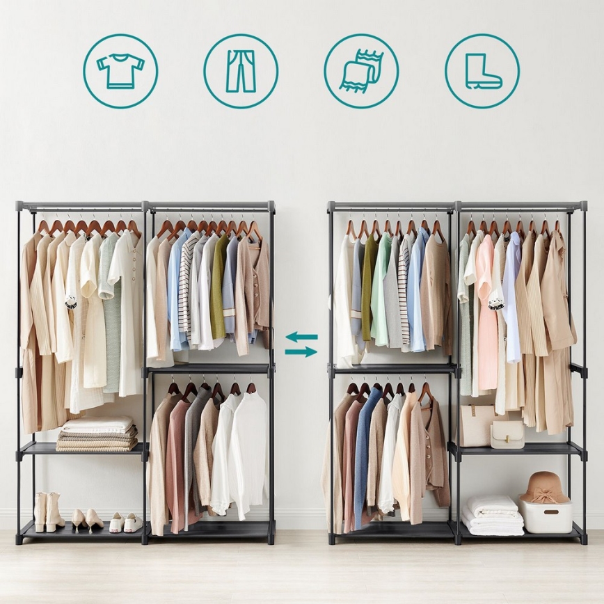 Opbergkast met planken en kledingstang MATIS 138x182 cm zwart