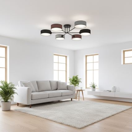 Opbouw-kroonluchter MAGA 6xE14/10W/230V zwart/bruin/grijs