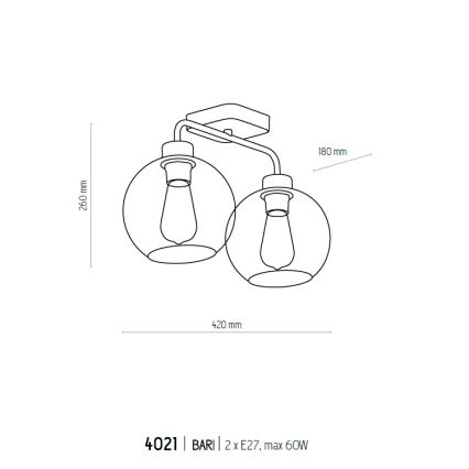 Opbouw plafondlamp BARI 2x E27 / 60W / 230V