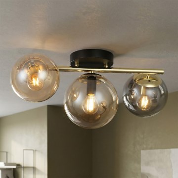 Opbouwkroonluchter AURIS 3xE14/15W/230V goud/rookzwart/beige