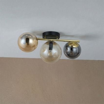 Opbouwkroonluchter AURIS 3xE14/15W/230V goud/rookzwart/beige