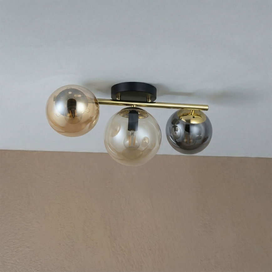 Opbouwkroonluchter AURIS 3xE14/15W/230V goud/rookzwart/beige