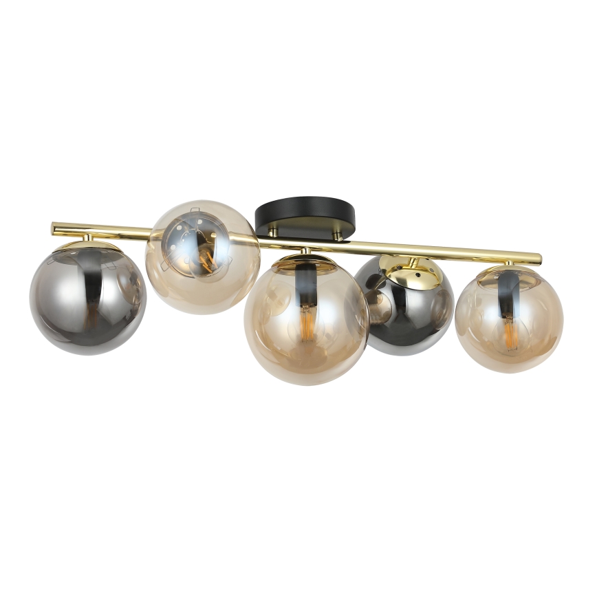 Opbouwkroonluchter AURIS 5xE14/15W/230V goud/rookzwart/beige