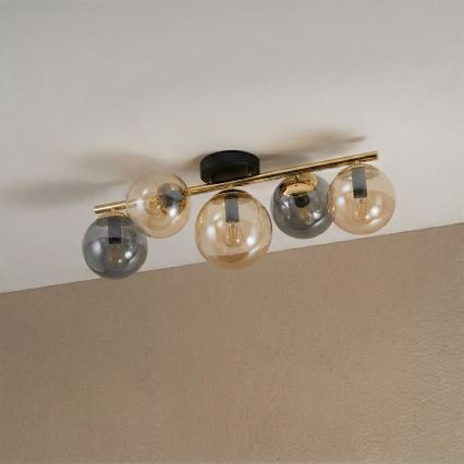 Opbouwkroonluchter AURIS 5xE14/15W/230V goud/rookzwart/beige