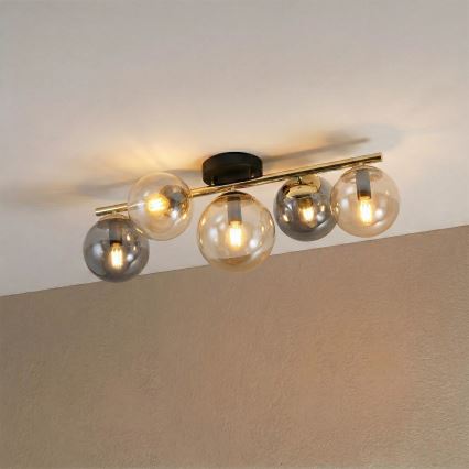 Opbouwkroonluchter AURIS 5xE14/15W/230V goud/rookzwart/beige