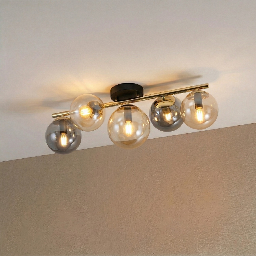 Opbouwkroonluchter AURIS 5xE14/15W/230V goud/rookzwart/beige