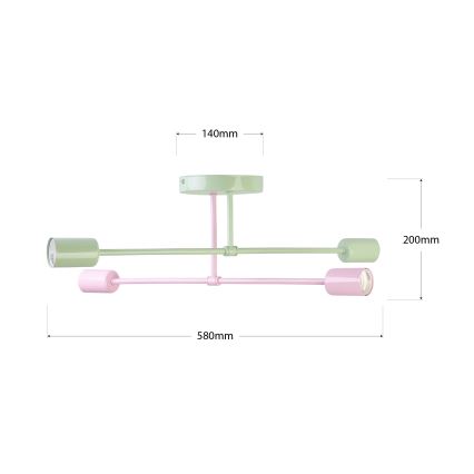 Opbouwkroonluchter CAMBRIDGE 4xE27/15W/230V groen/roze