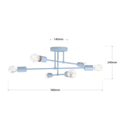 Opbouwkroonluchter CAMBRIDGE 6xE27/15W/230V blauw