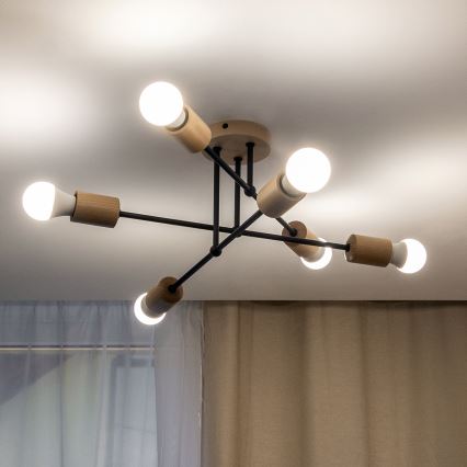 Opbouwkroonluchter CAMBRIDGE 6xE27/15W/230V, grenen