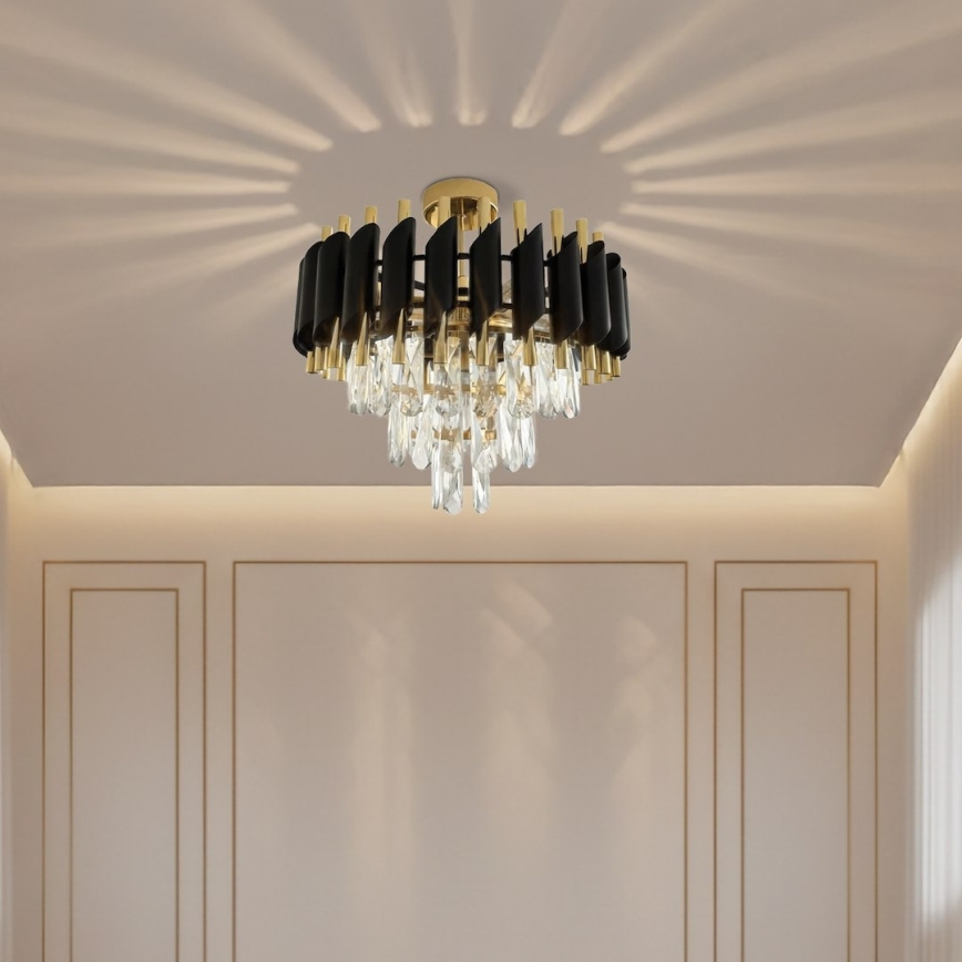 Opbouwkroonluchter CRISTAL 5xE14/10W/230V zwart/goud