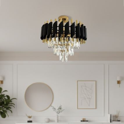 Opbouwkroonluchter CRISTAL 5xE14/10W/230V zwart/goud