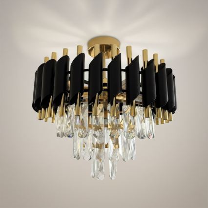 Opbouwkroonluchter CRISTAL 5xE14/10W/230V Ø 38 cm zwart/goud