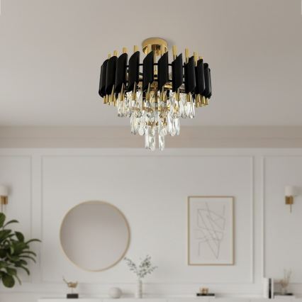 Opbouwkroonluchter CRISTAL 5xE14/10W/230V Ø 38 cm zwart/goud