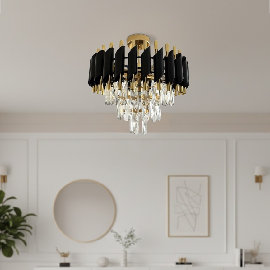Opbouwkroonluchter CRISTAL 5xE14/10W/230V Ø 38 cm zwart/goud