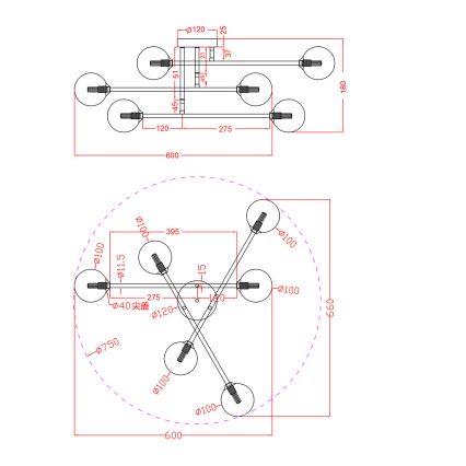 Opbouwkroonluchter DORADO 6xG9/28W/230V goudkleurig