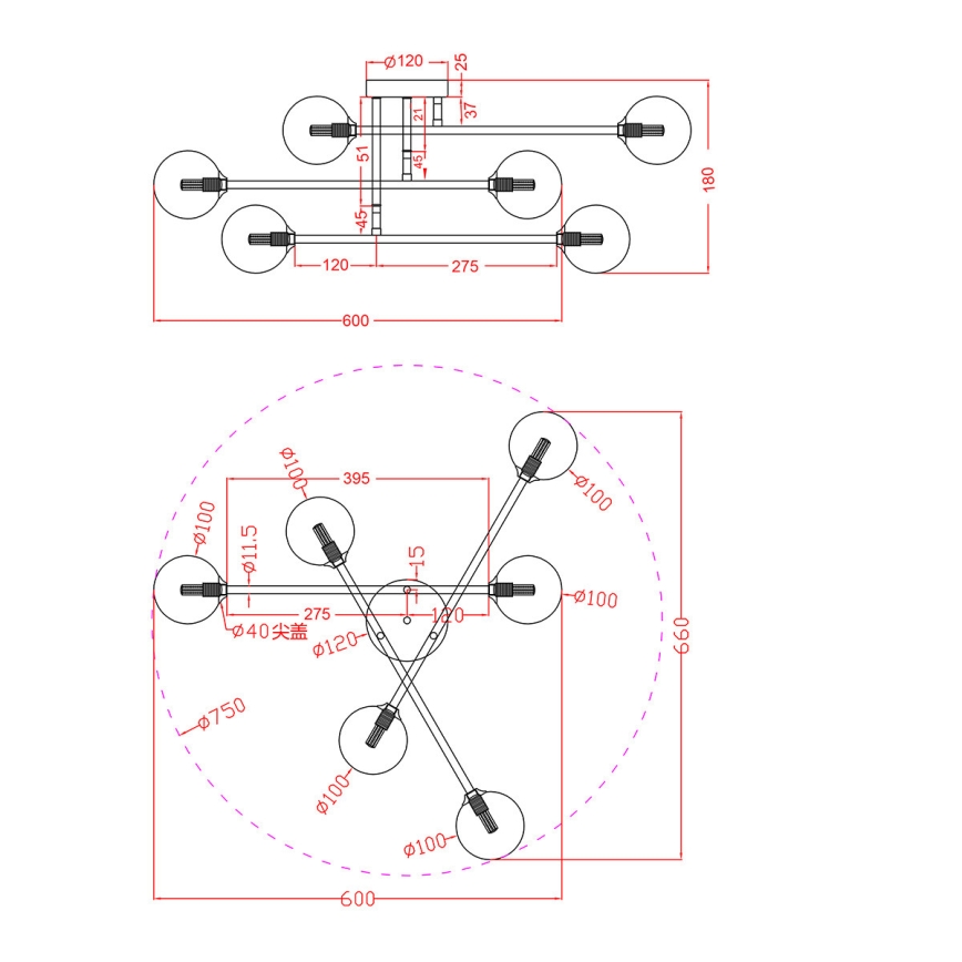 Opbouwkroonluchter DORADO 6xG9/28W/230V goudkleurig