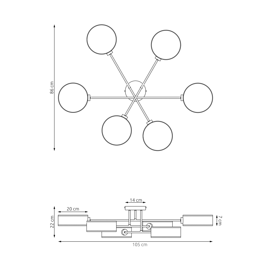 Opbouwkroonluchter MAGA 6xE14/10W/230V zwart/grijs