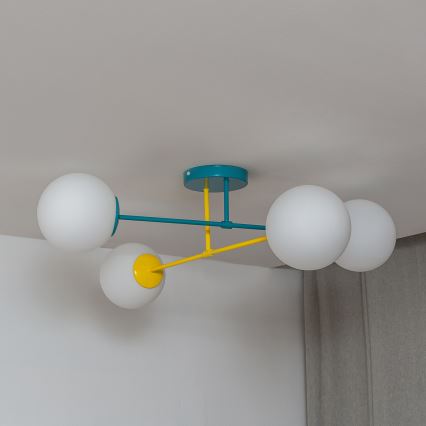 Opbouwkroonluchter MOON 4xE27/15W/230V turkoois/geel