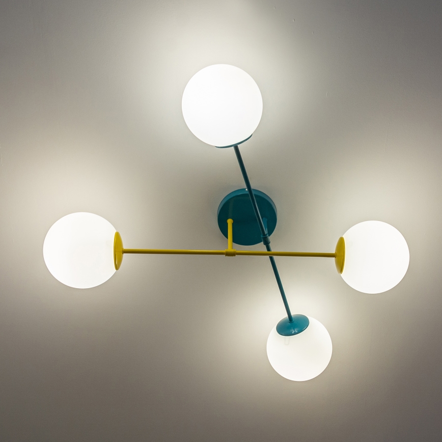 Opbouwkroonluchter MOON 4xE27/15W/230V turkoois/geel