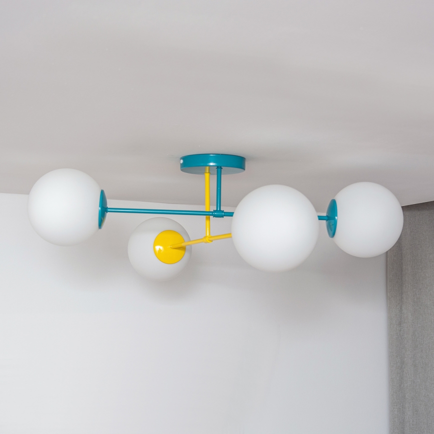 Opbouwkroonluchter MOON 4xE27/15W/230V turkoois/geel