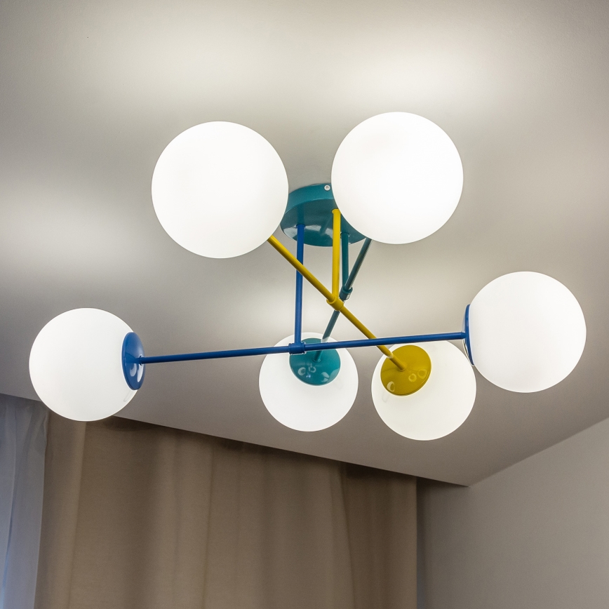 Opbouwkroonluchter MOON 6xE27/15W/230V turquoise/geel/blauw