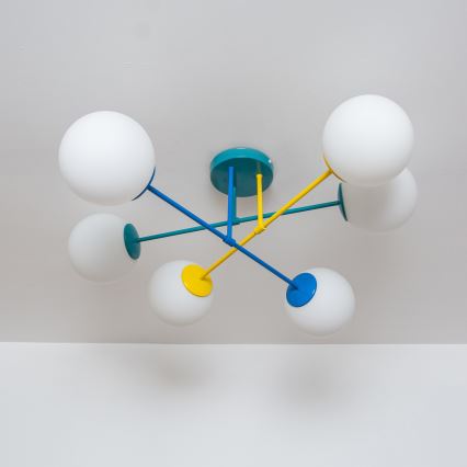Opbouwkroonluchter MOON 6xE27/15W/230V turquoise/geel/blauw