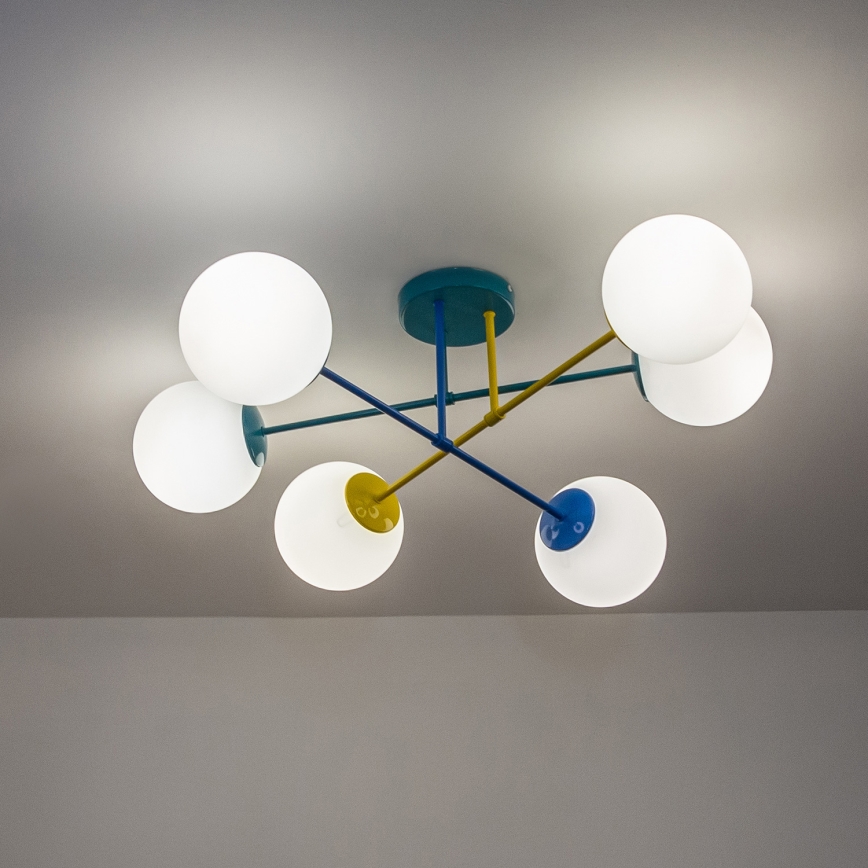 Opbouwkroonluchter MOON 6xE27/15W/230V turquoise/geel/blauw