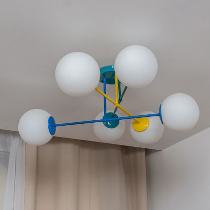 Opbouwkroonluchter MOON 6xE27/15W/230V turquoise/geel/blauw