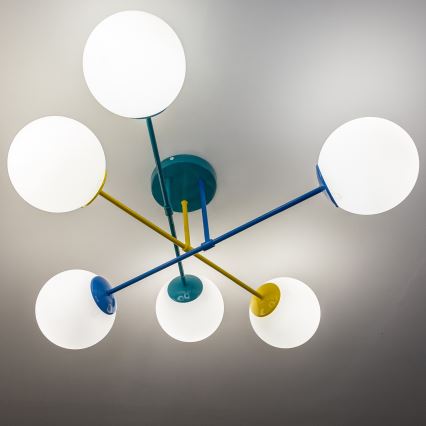 Opbouwkroonluchter MOON 6xE27/15W/230V turquoise/geel/blauw