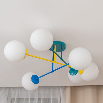 Opbouwkroonluchter MOON 6xE27/15W/230V turquoise/geel/blauw