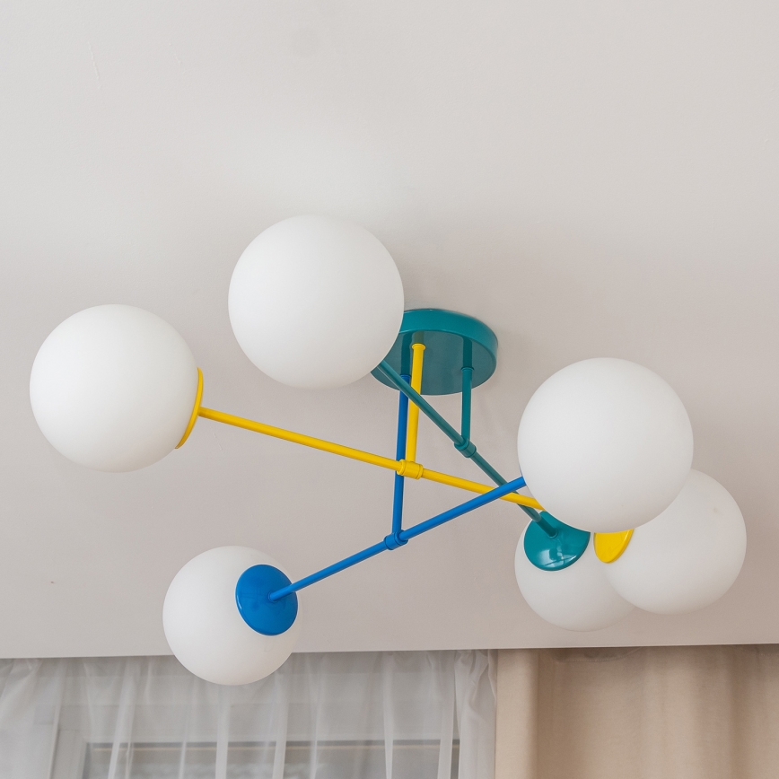 Opbouwkroonluchter MOON 6xE27/15W/230V turquoise/geel/blauw