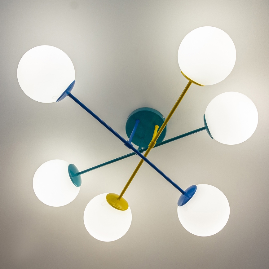 Opbouwkroonluchter MOON 6xE27/15W/230V turquoise/geel/blauw