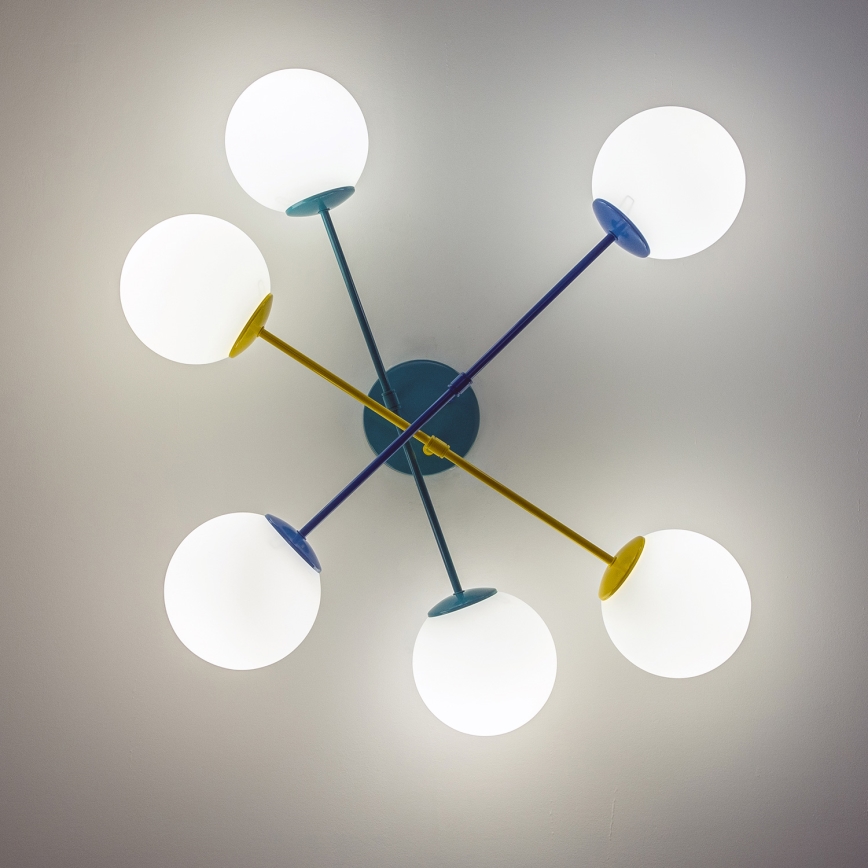 Opbouwkroonluchter MOON 6xE27/15W/230V turquoise/geel/blauw