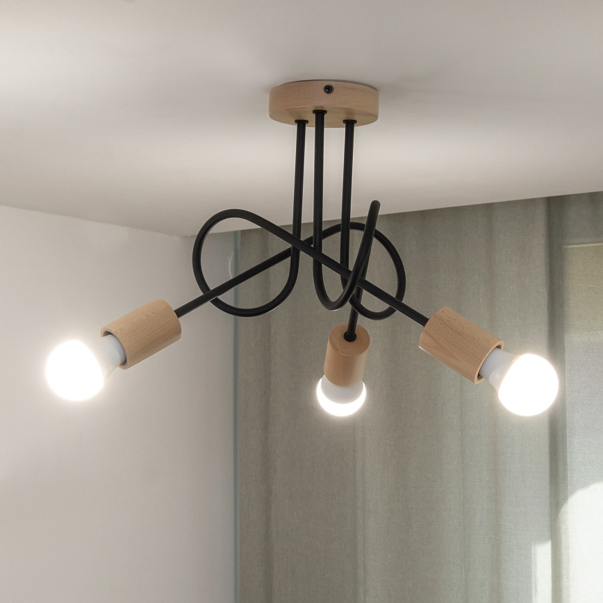 Opbouwkroonluchter OXFORD 3xE27/15W/230V dennenhout/zwart